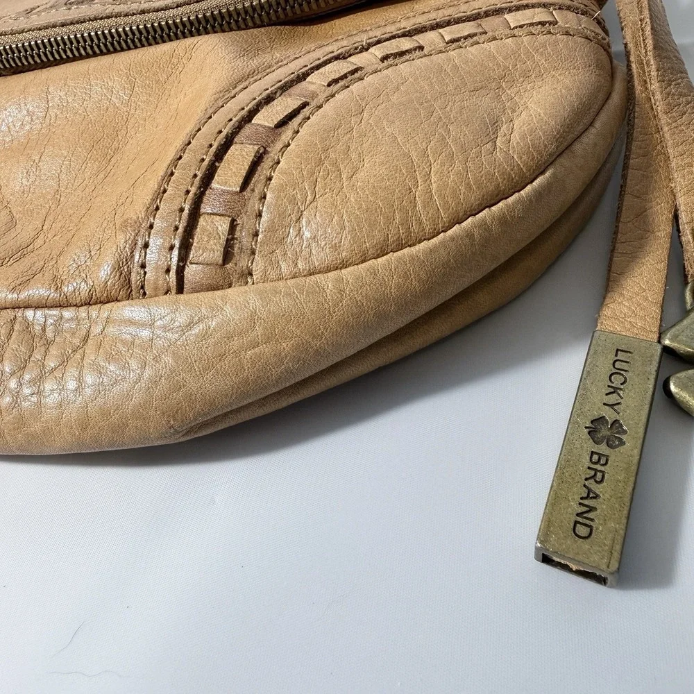 Vintage Lucky Brand Tan/Brown Leather Crossbody Hobo Bag Foldover Purse Handbag